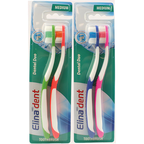 Toothbrush ELINA 2pcs with Anti-Slip Grip Medium